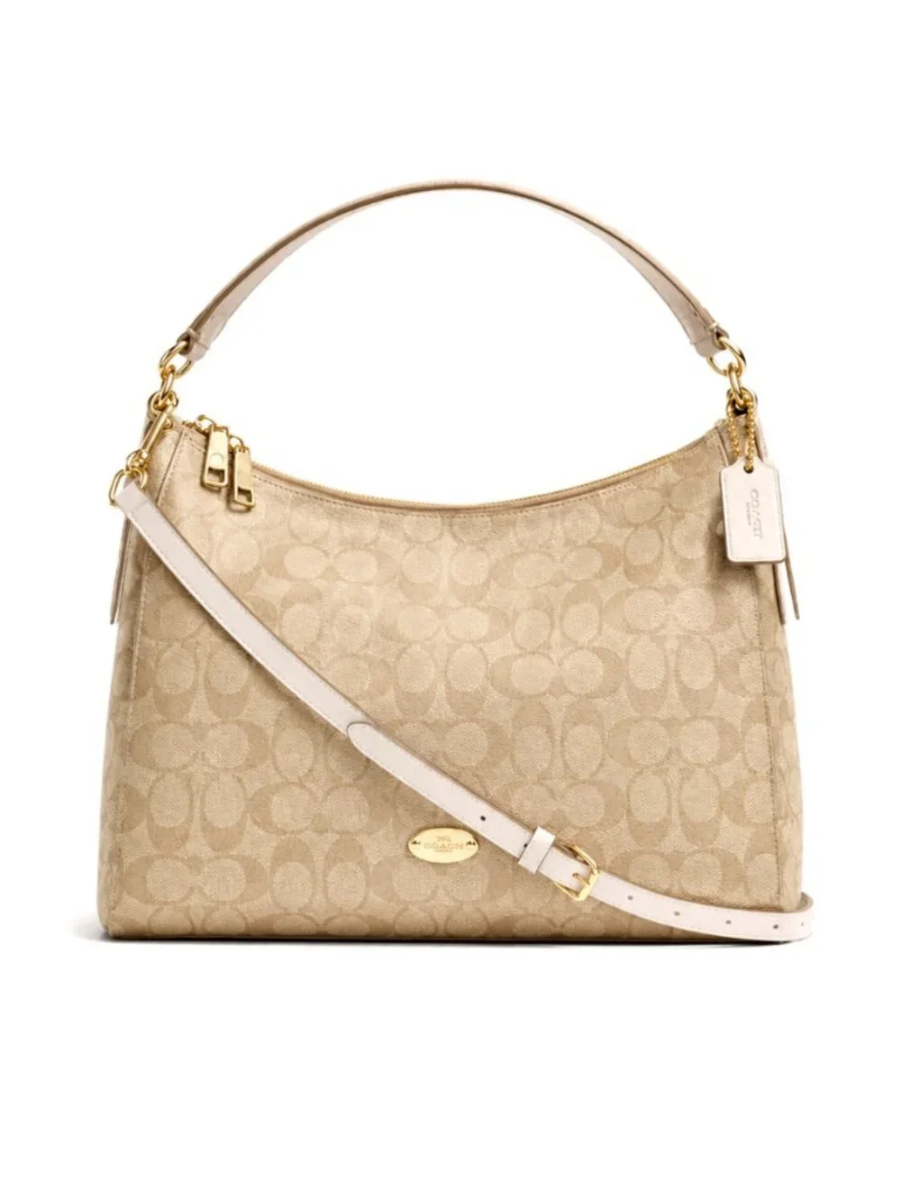 Coach F34899 Celeste Convertible Signature Canvas Hobo Khaki Chalk w/ Dust bag